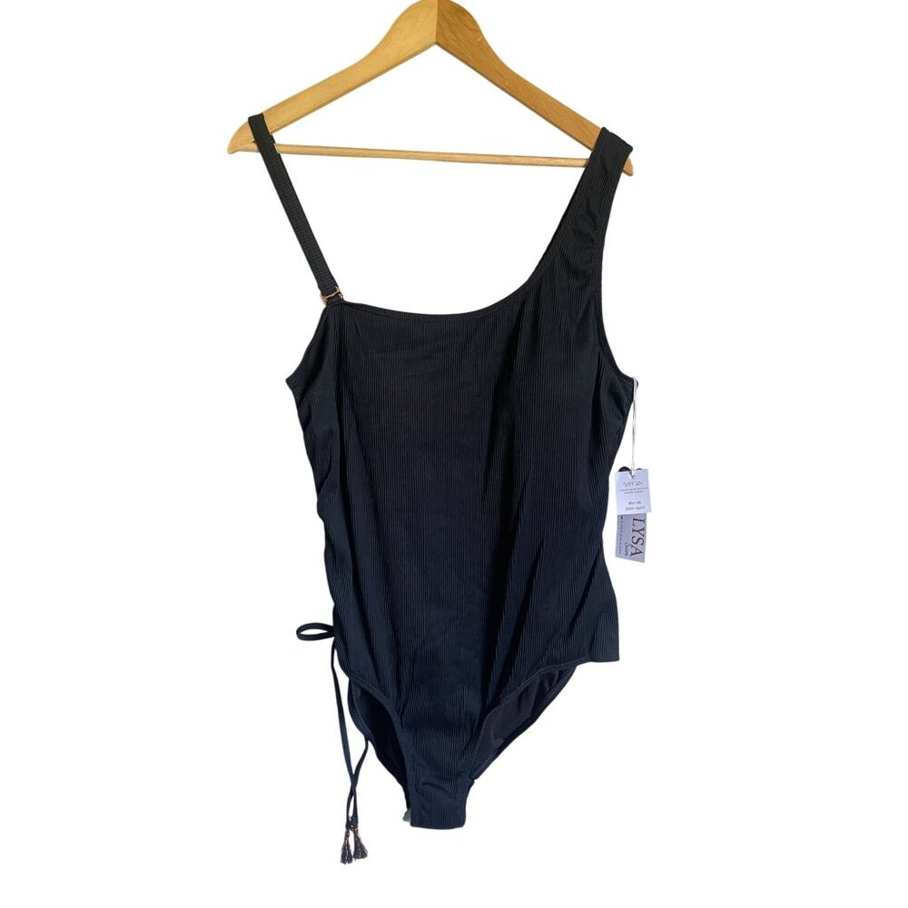 New! LYSA Swim UPF50% 2X Ribbed Braided Lace Up Sides One Piece Swimsuit Convert